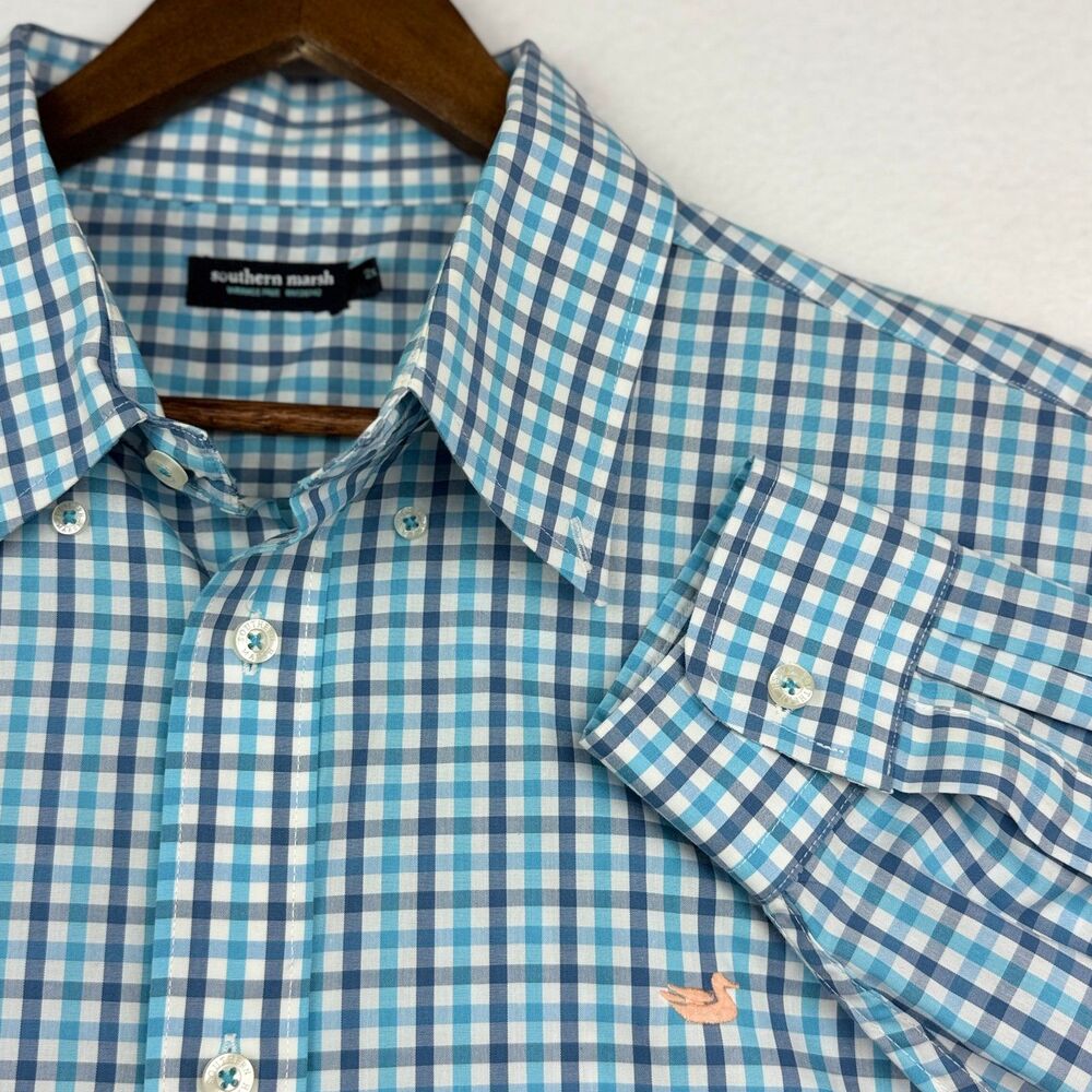 Southern Marsh Men's 2XL Wrinkle Free Gingham Cotton Button Down Shirt